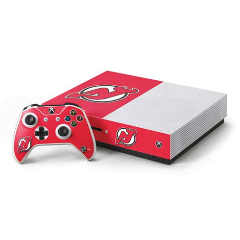 NHL New Jersey Devils Solid Background Xbox One S Console and Controller Bundle Skin