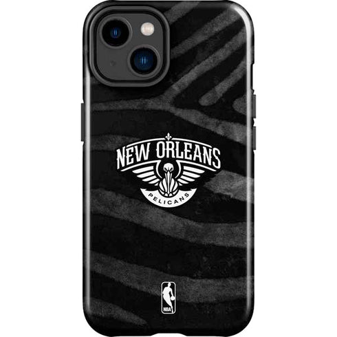 NBA New Orleans Pelicans Black Animal Print iPhone 15 Impact Case