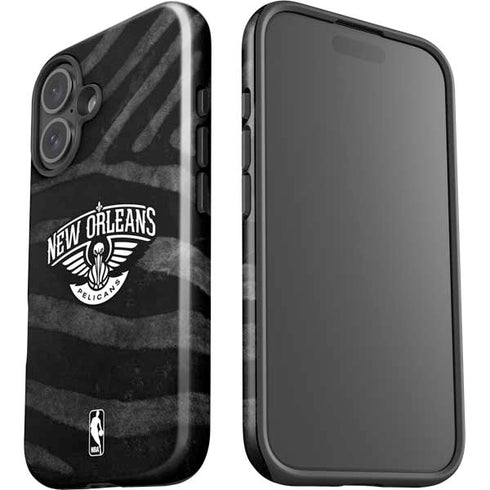 NBA New Orleans Pelicans Black Animal Print iPhone 16 Impact Case