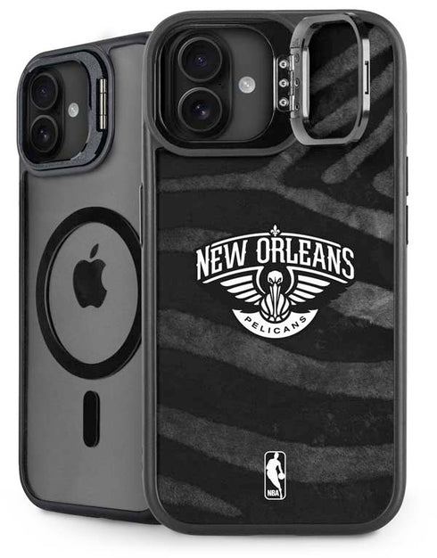 NBA New Orleans Pelicans Black Animal Print iPhone 16 Plus Kickstand Case
