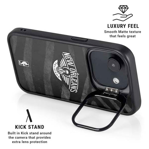 NBA New Orleans Pelicans Black Animal Print iPhone 16e Kickstand Case