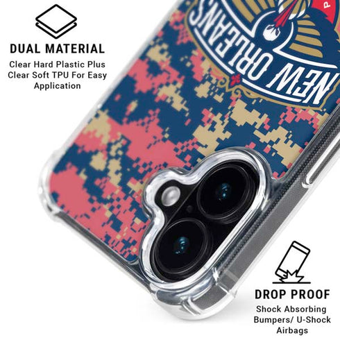 NBA New Orleans Pelicans Digi Camo iPhone 16 Plus Clear Case