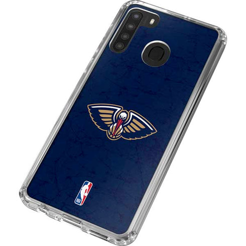 NBA New Orleans Pelicans Distressed Galaxy A21 Clear Case