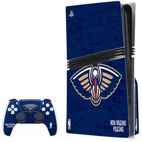 NBA New Orleans Pelicans Distressed PS5 Pro Disk Bundle Skin