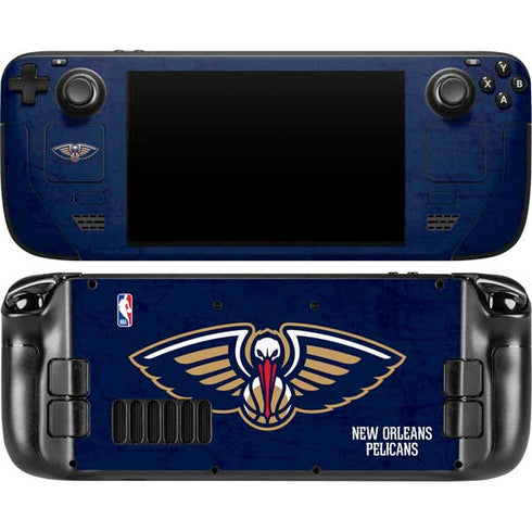 NBA New Orleans Pelicans Distressed Steam Deck Handheld Gaming Computer OLED Skin