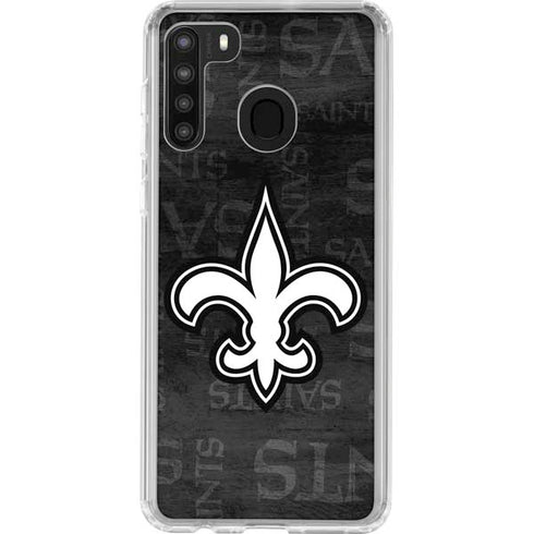 NFL New Orleans Saints Black & White Galaxy A21 Clear Case
