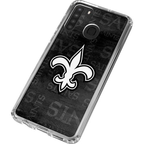 NFL New Orleans Saints Black & White Galaxy A21 Clear Case