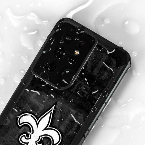 NFL New Orleans Saints Black & White Galaxy S24 Ultra Waterproof Case