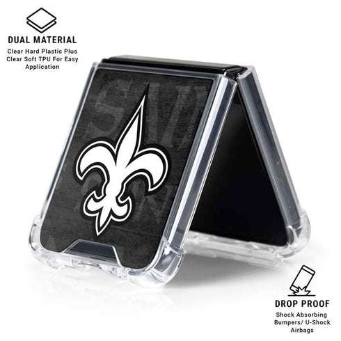 NFL New Orleans Saints Black & White Galaxy Z Flip6 Clear Case