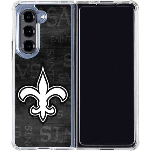 NFL New Orleans Saints Black & White Galaxy Z Fold5 5G Clear Case