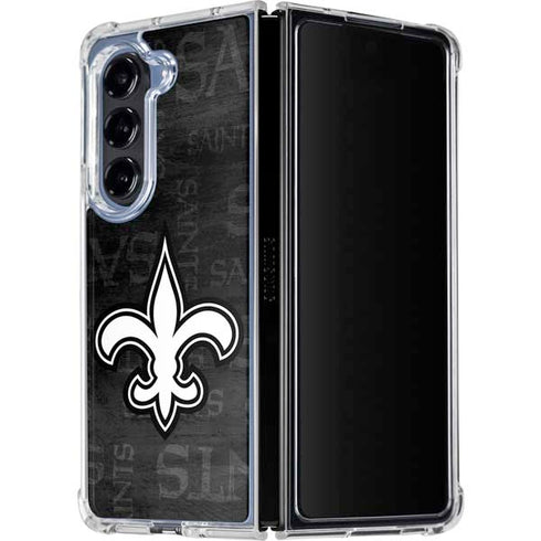NFL New Orleans Saints Black & White Galaxy Z Fold5 5G Clear Case