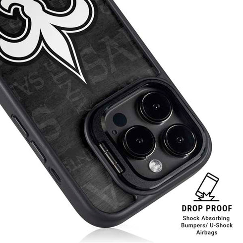 NFL New Orleans Saints Black & White iPhone 14 Pro Kickstand Case