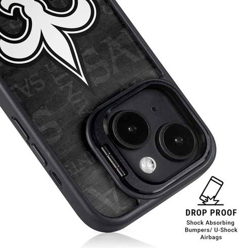 NFL New Orleans Saints Black & White iPhone 15 Plus Kickstand Case