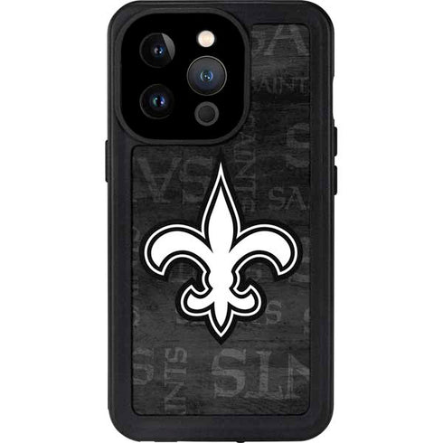 NFL New Orleans Saints Black & White iPhone 15 Pro Waterproof Case
