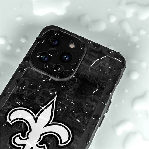 NFL New Orleans Saints Black & White iPhone 15 Pro Waterproof Case