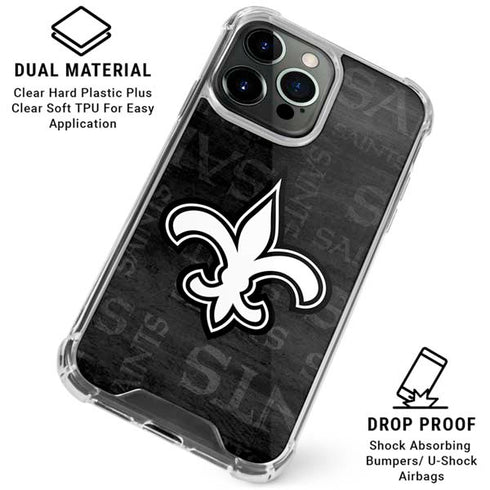 NFL New Orleans Saints Black & White iPhone 16 Pro Max Clear Case