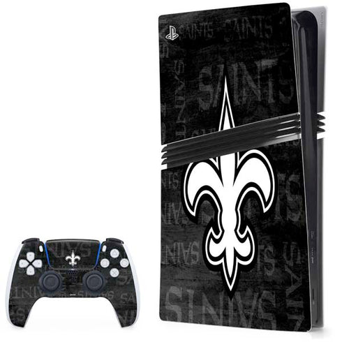 NFL New Orleans Saints Black & White PS5 Pro Bundle Skin