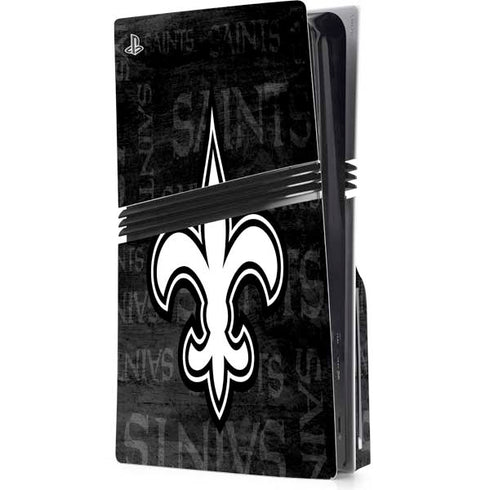 NFL New Orleans Saints Black & White PS5 Pro Disk Console Skin