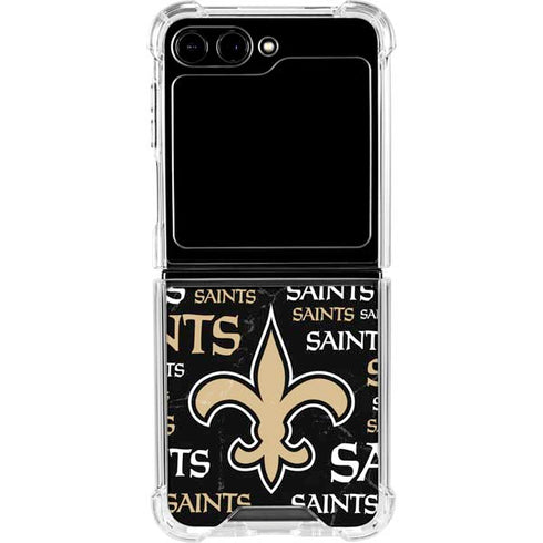 NFL New Orleans Saints Black Blast Galaxy Z Flip6 Clear Case