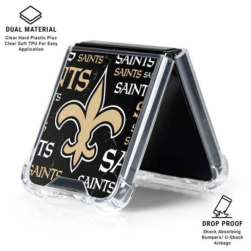 NFL New Orleans Saints Black Blast Galaxy Z Flip7 Clear Case