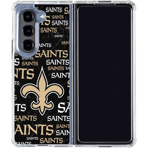 NFL New Orleans Saints Black Blast Galaxy Z Fold5 5G Clear Case