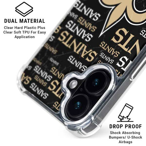 NFL New Orleans Saints Black Blast iPhone 16 Plus Clear Case