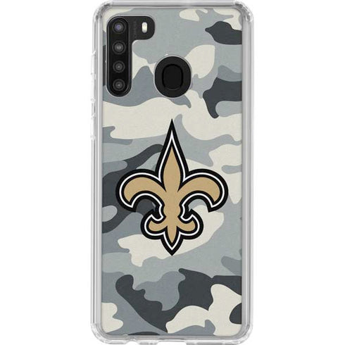 NFL New Orleans Saints Camo Galaxy A21 Clear Case