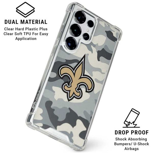 NFL New Orleans Saints Camo Galaxy S25 Ultra Clear Case