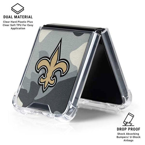 NFL New Orleans Saints Camo Galaxy Z Flip6 Clear Case