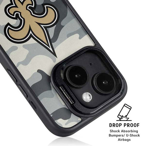NFL New Orleans Saints Camo iPhone 14 Plus Kickstand Case