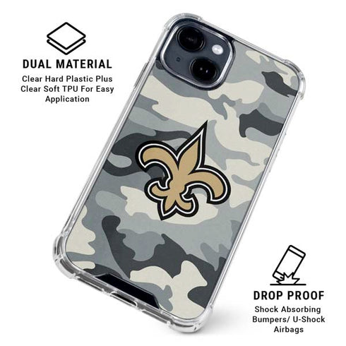 NFL New Orleans Saints Camo iPhone 15 Clear Case