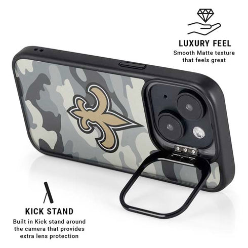 NFL New Orleans Saints Camo iPhone 15 Plus Kickstand Case