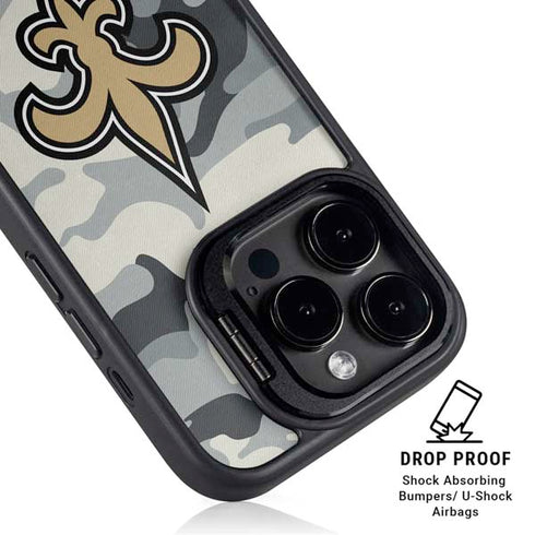 NFL New Orleans Saints Camo iPhone 15 Pro Kickstand Case