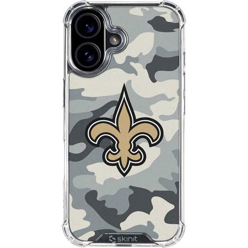 NFL New Orleans Saints Camo iPhone 16 Plus Clear Case