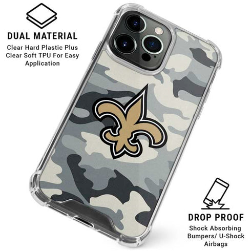NFL New Orleans Saints Camo iPhone 16 Pro Clear Case