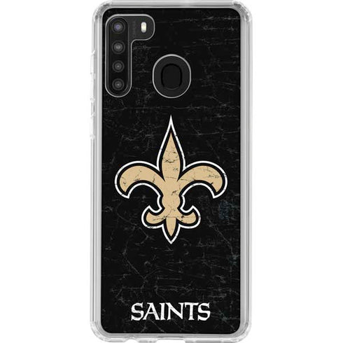 NFL New Orleans Saints Distressed Galaxy A21 Clear Case