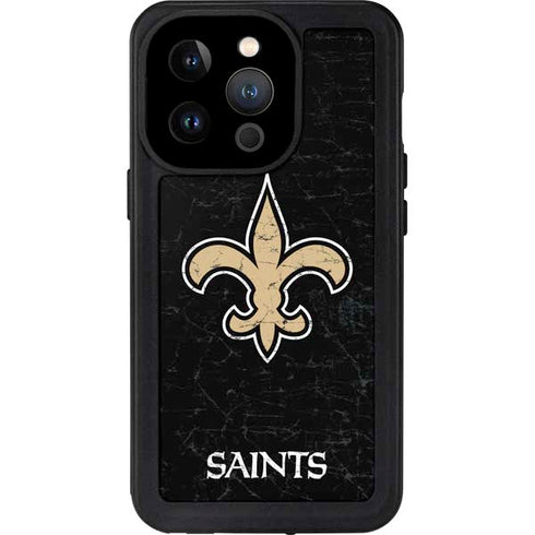 NFL New Orleans Saints Distressed iPhone 15 Pro Waterproof Case