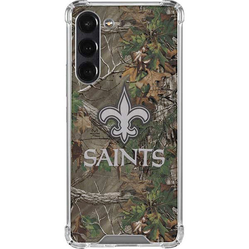 NFL New Orleans Saints Realtree Xtra Green Camo Galaxy S24 FE Clear Case