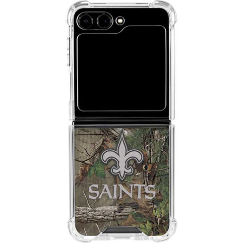 NFL New Orleans Saints Realtree Xtra Green Camo Galaxy Z Flip6 Clear Case
