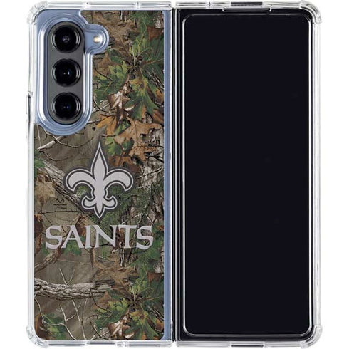 NFL New Orleans Saints Realtree Xtra Green Camo Galaxy Z Fold5 5G Clear Case