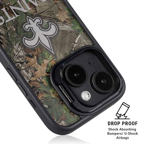 NFL New Orleans Saints Realtree Xtra Green Camo iPhone 14 Plus Kickstand Case