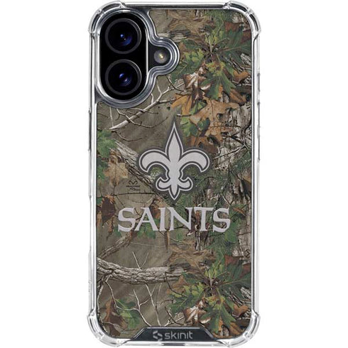 NFL New Orleans Saints Realtree Xtra Green Camo iPhone 16 Clear Case