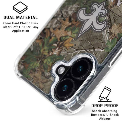 NFL New Orleans Saints Realtree Xtra Green Camo iPhone 16 Plus Clear Case