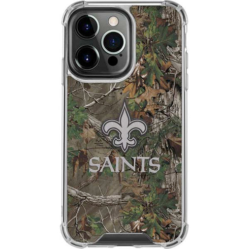NFL New Orleans Saints Realtree Xtra Green Camo iPhone 16 Pro Clear Case