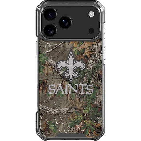 NFL New Orleans Saints Realtree Xtra Green Camo iPhone 18 Pro Max Clear Case