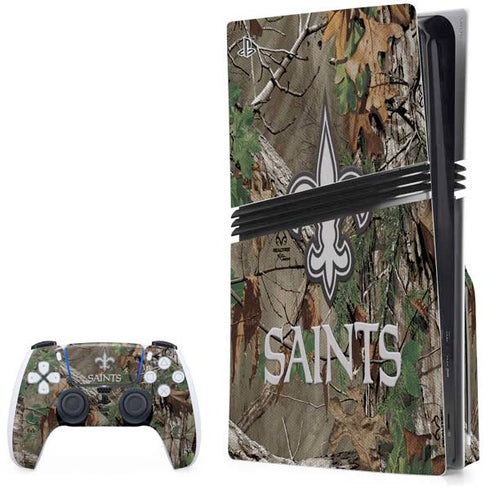 NFL New Orleans Saints Realtree Xtra Green Camo PS5 Pro Disk Bundle Skin