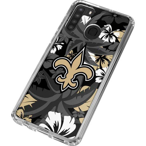 NFL New Orleans Saints Tropical Print Galaxy A21 Clear Case