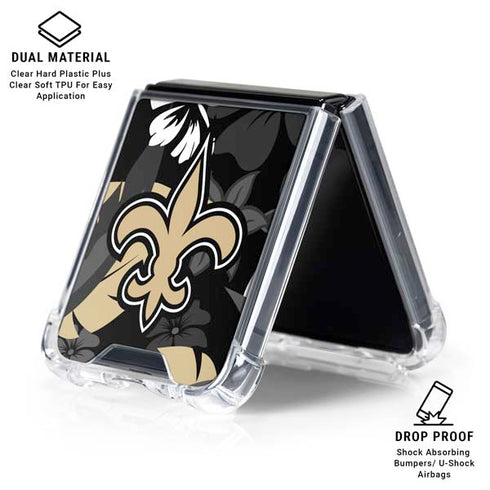 NFL New Orleans Saints Tropical Print Galaxy Z Flip6 Clear Case