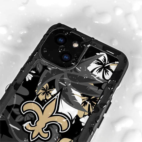 NFL New Orleans Saints Tropical Print iPhone 15 Plus Waterproof Case