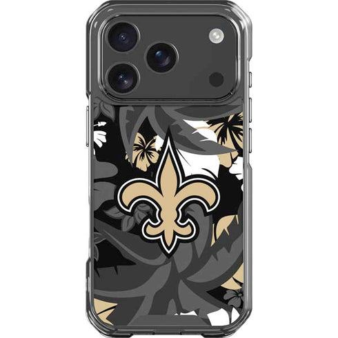 NFL New Orleans Saints Tropical Print iPhone 18 Pro Clear Case